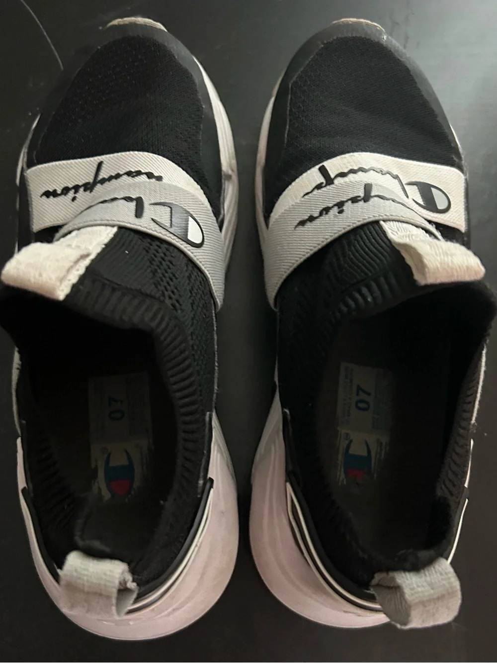 Champion Kids Black & White Slip-On Sneakers with Branded Straps